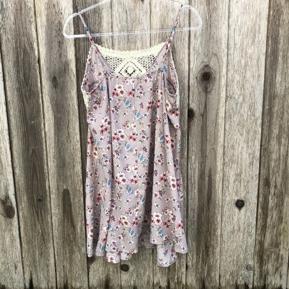 Coverstitched Crochet Lace Floral Sleeveless Mini Dress Large - Picture 4 of 5